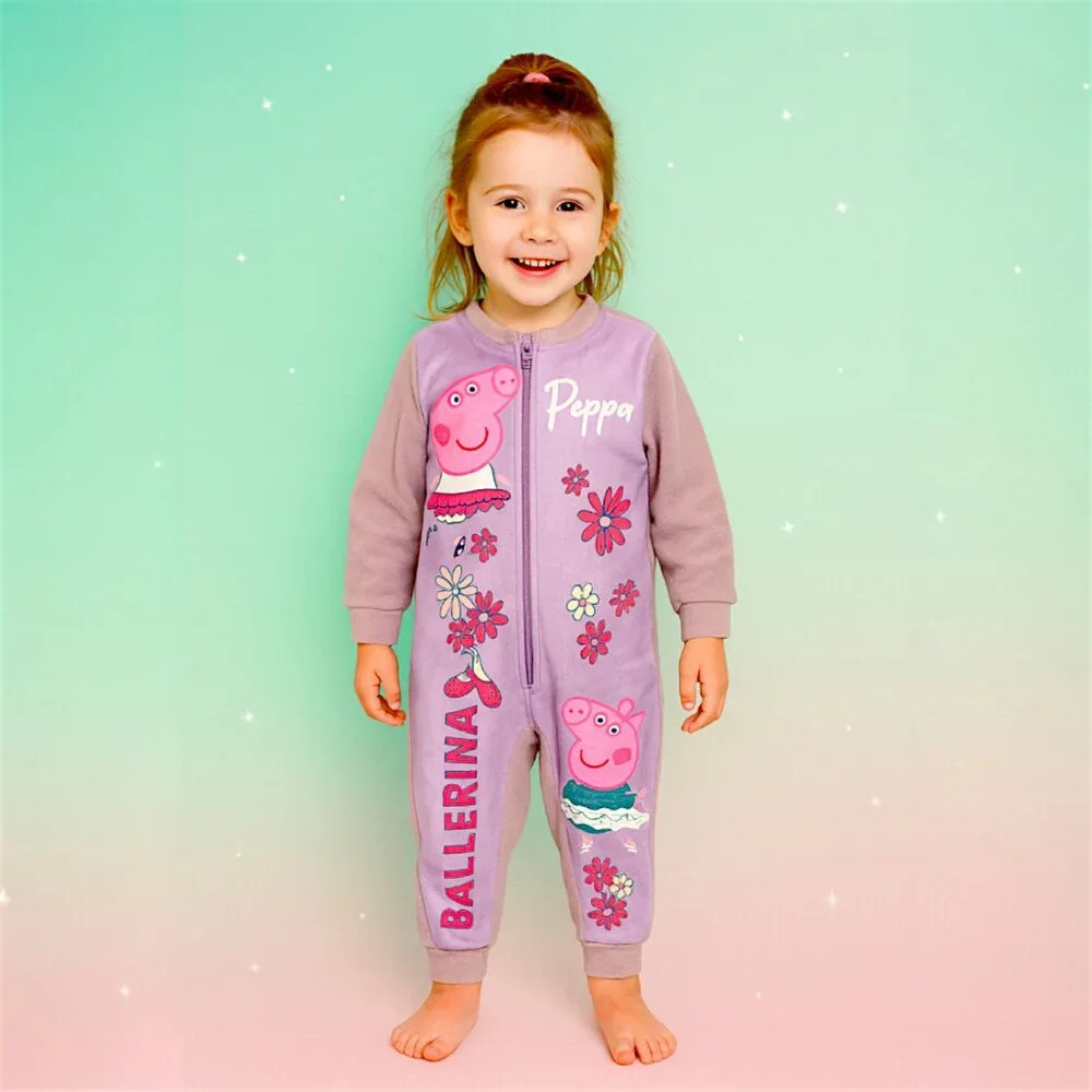 Peppa Pig Ballerina Jumpsuit Pajama – Purple Zip-Up One-Piece